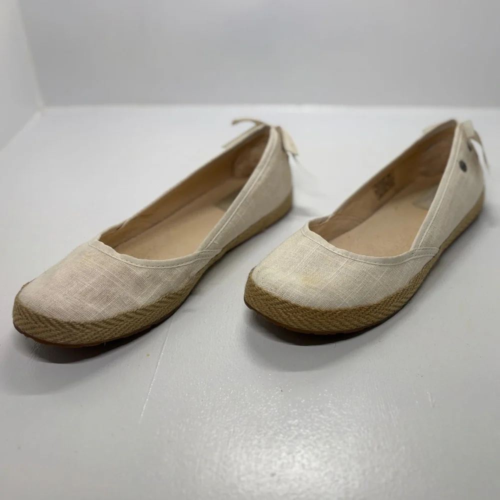 UGG Indah Espadrille Flats Cream Canvas Slip-On Jute Sole Women’s 8.5 EU 39.5